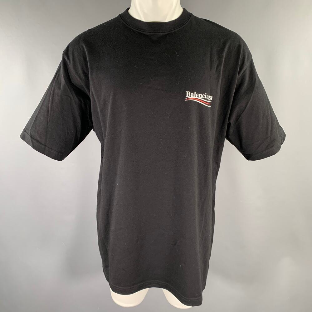 BALENCIAGA Size M Black Logo Cotton Crew-Neck T-shirt